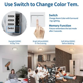 DAKASON 2Pack LED Flush Mount Ceiling Light Fixture 13” 20W, On/Off Switch to Select 3000K/4000K/5000K, Dimmable Ceiling Lamp for Kitchen, Hallway, Stairwell, Brushed Nickel