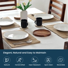 Natural Jute Placemats Set of 4, Heat Resistant Burlap Woven Place mats, Reversible Handcrafted Boho Table Decor, Rustic Farmhouse Indoor/Outdoor Table Mats for Kitchen Decor – 18x12