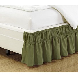 Fancy Collection Falda elástica para cama de fácil ajuste con caída de 43 cm, fácil de instalar, color liso, Verde salvia, Queen/King, 1