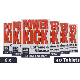 Powerkick Extra Energy Caffeine & Glucose Tablets x 40 - Pack of 6 (240 Tablets in Total)