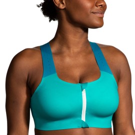 Brooks Women's Zip 2.0 Sports Bra for Running, Workouts & Sports - Nile Green/Lagoon/Light Mint - 32 DD/E