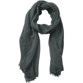 XRDSS Summer Cotton Blend Crinkle Vintage Soft Scarf with Fringed Edges 35" × 70" (Dark Gray)