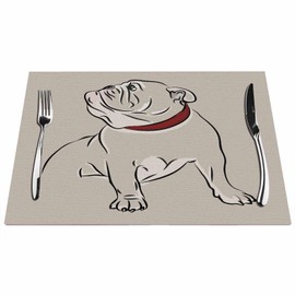 Walmsco Placemats Cartoon English Bulldog Decor For Dining Room Kitchen Table,Waterproof Non-Slip Washable Heat Resistant Placemats,Set of 4,12"x18"