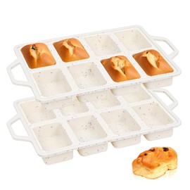 SJ Silicone Mini Loaf Pans with Metal Reinforced Frame-2 Pack, Non-stick Silicone Mini Bread Loaf Pans for Baking 8-Cavity, Tiny Banana Bread Set, Dishwasher Safe Brownie Pan-Cream