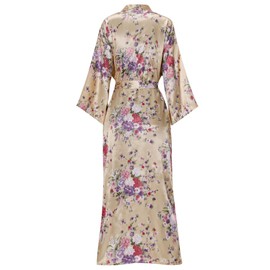 MizzGenio Women's Floral Long Silk Robes Lightweight Full Length Satin Robes Long Sleepwear,Champagne S/M