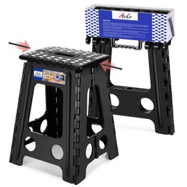 ACKO Folding Step Stool Foldable 17.5 Inch 400 lbs Capacity, Plastic Stools for Adults and Kids, Collapsible Stools for Kitchen, Stepping Stool with Handle (Black)