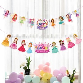Princess Birthday Banner, Fairy Banner Girls Shower Decoration Girl Flag Princess Logo Flag Girl Party Decoration