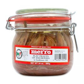 Merro Italian Anchovies Fillet in Sunflower Oil Jar 24 oz (PACKS OF 3)