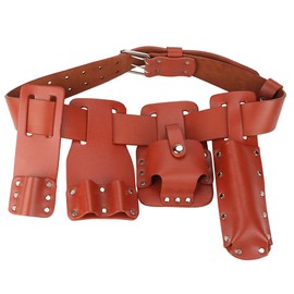 Leather Tool Belt, 5in1 Carpenters Belt Tool Pouch, Dark Red Scaffolding Tool with Tool Holder for Level Spanners Hammer
