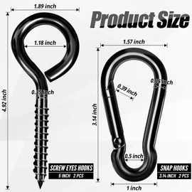 ZAUGONTW 5 Inch Eye Bolts Screw in Hooks & 3.1 Inch Snap Hooks,8PCS Heavy Duty Screw in Eye Hooks for Securing Cable Wires, Multitool Climbing Carabiners, Gym, Traveling, Swing, Hammock, Hiking