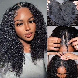 UNILO V Part Wig Human Hair No Leave Out Upgrade Curly V Part Wig Human Hair Wig for Women 150% Density V Part Wig No Glue No Sew Clip In Half Wig Natural Color 18 Inch
