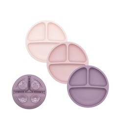 WeeSprout Suction Plates for Babies & Toddlers - 100% Silicone, Dinnerware Stays Put, Divided Design for Picky Eaters, Microwave & Dishwasher Friendly, 3 Pack (Matte Pink, Purple & Blush Pink)