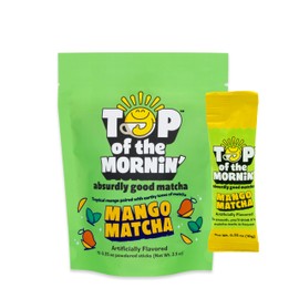 Top of the Mornin' Green Tea Matcha Latte, 10 Individual Packets of Flavored Matcha, Enjoy Hot or Cold, Single Serve Mix (Mango)