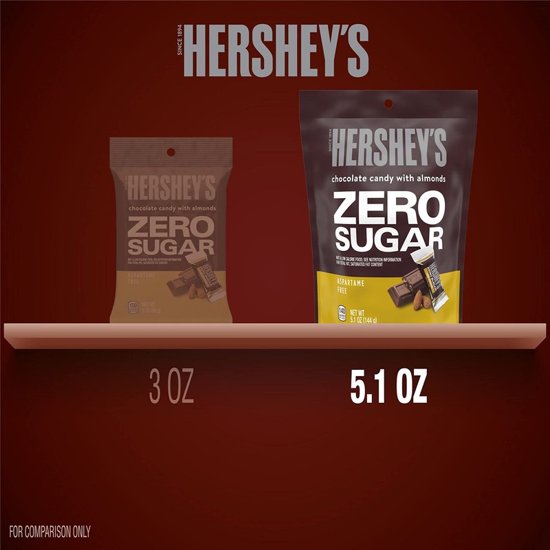 HERSHEY'S Zero Sugar Chocolate with Almonds Candy Bars, Individually Wrapped,