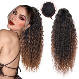 Drawstring Ponytail 18 Inch Curly Ponytail Feeling Black Ponytail Extension Water Wave Short Hair Extensions Ponytail With Claw Clip In Ponytail Hair Extension