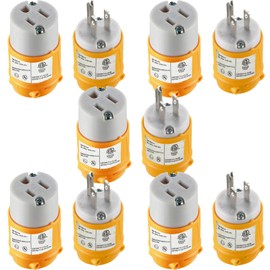 Suplevel Extension Cord Ends Male and Female 5 Set, 15 Amp 125 Volt NEMA 5-15 Heavy Duty Replacement Plug and Connector Set, Industrial Grade 3-Prong Straight Blade Grounding Type, 2P 3W ETL Listed