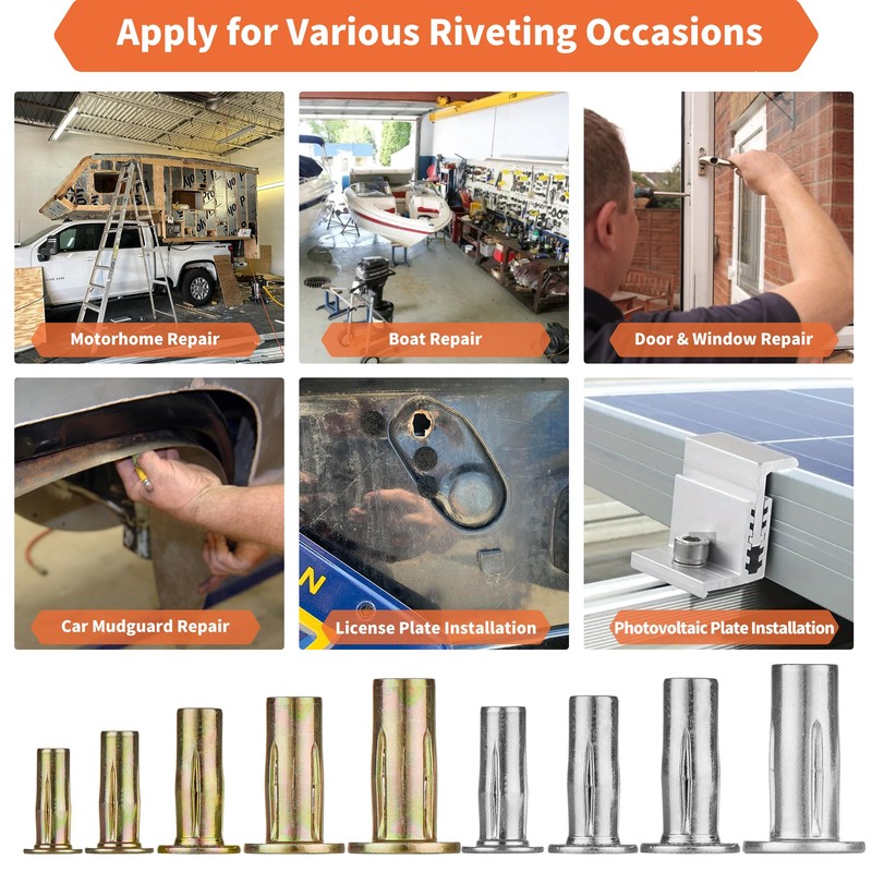 Multi-Grip Rivet Nut Installation Tool Set Pre-Bulbed Shank Flat Head