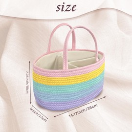 Rainbow Woven Baskets Rope Blanket Basket Storage withe Handles for Laundry, Living Room, Nursery, Bedroom (Square Rainbow)