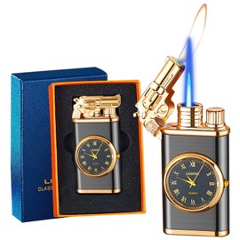 Torch Lighter, Exquisite Relief Dual Flame - Windproof Adjustable Jet Flame and Soft Flame, Refillable Butane Lighter for Candle, BBQ, Kitchen, Camping (Without Butane)-Black G