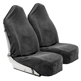 Season Guard Terry Cloth Sweat Towel Seat Cover; Carseat Towel Protector; Great for Gym Workout; Waterproof; Universal Fit for Car SUV Van Truck; EZ fit; Non Slip Grip; Machine Washable; 2pc Grey