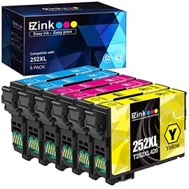E-Z Ink (TM) Remanufactured Ink Cartridge Replacement for Epson 252 XL 252XL T252XL to use with Workforce WF-3620, WF-3640, WF-7110, WF-7610, WF-7620, WF-7210 (2 Cyan, 2 Magenta, 3 Yellow, 6 Pack)