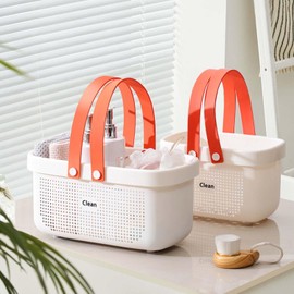 Cesta De Almacenamiento De Ducha Portátil De Plástico,Cesta De Almacenamiento De Plástico Con Asa,Adecuada Para Baño,Cocina,Dormitorio,Gimnasio (Blanco 31.5x17.8x15.6cm)