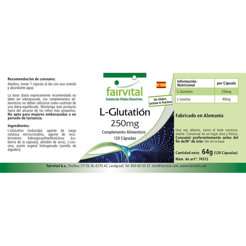 Fairvital | L-Glutathion 250mg - VEGAN - 120 Kapseln