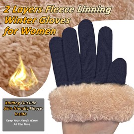 ehsbuy Winter Gloves Women's Touchscreen Fleece, Warm Cashmere Thick Knitted Gloves Wool Gloves Thermal Gloves Outdoor Sports Gifts for Men and Women, Fleece navy blue