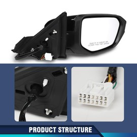 PIT66 Passenger Side View Mirror Compatible with Honda Civic Sedan 2016-2020 Power Heated Door Mirror w/Camera,11-Pin Manual Folding Glossy Black HO1327107