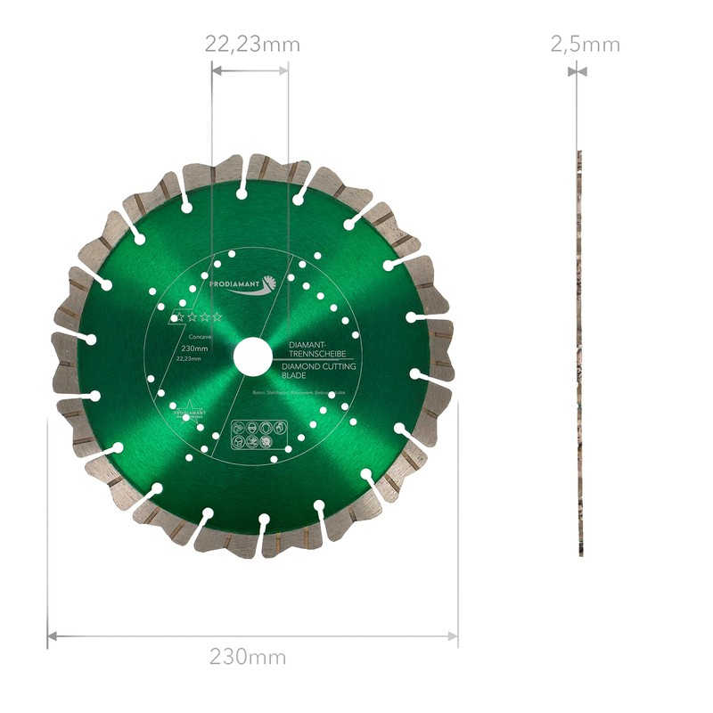 PRODIAMANT Premium Diamond Cutting Disc Concave Turbo 230 mm x