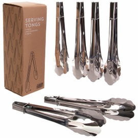Stainless Steel Serving Tongs, 6-Pack - 9-Inch Serveware Utility Set with Rings - Kitchen Gadgets & Self Serve Accessories - Cooking, Grilling, Catering, Salad Bars, Buffets, Restaurants & Hospitality