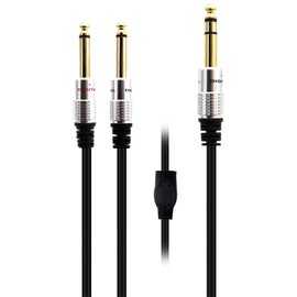 AWADUO Cord Gold-plated Y Splitter Cable, Professional Rubber Line Cable 6.35mm 1/4 TRS Male to 6.35mm TS Male Cords OD 5.5 for Audio Equipment, Microphone, Mixer(Black/0.5M)