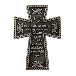Fine Pewter Catholic Motorist Prayer Cross Auto Visor Clip, 2 1/4 Inch