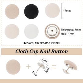 BENECREAT 32 Sets 4 Colors Baseball Cap Button, 17mm Top Replacement Hats Buttons, Black White Cloth Covered Hat Button for Hat Replacement Repair Jeans Blouse Sewing
