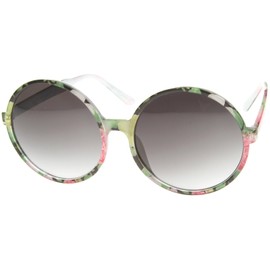 zeroUV Women's Fashion Floral Print Gradient Lens Oversize Round Sunglasses 66mm (Pink-Yellow/Lavender)