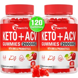 Powerific Apple Cider Vinegar Gummies, Keto ACV Gummies with Probiotics & Vitamin B12, Max Strength 2000mg ACV Gummies for Digestion, Metabolism, Cleanse & Detox Diet (2 Packs)