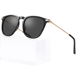 Tseban Vintage Ladies Sunglasses, Polarized Women's Glasses, Acetate Frame & UV 400 Protection - Classic Black