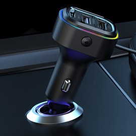 Car USB Chargers Multifunctional Phone Charge Device 18W+15W Quick Charge with 5 Charge Ports Volatge Display for 12-24V Car Truck Van SUV