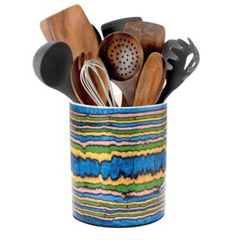 BOXJINCO Ceramic Utensil Holder, Bohemian Style Utensil Holder For Kitchen Counter，Farmhouse Indoor Decor Multi-Color Striped(6.5inch)