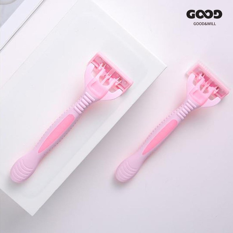 Goodnwill 굿앤윌 다리 겨드랑이 여성 제모 면도기 6중날 핑크 2개입