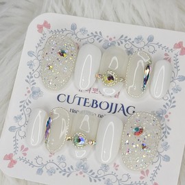 Aurora Pixie Wedding Handmade Nail Tips - Stiletto L / 오로라 픽시 웨딩 수제네일팁 - 스틸레토L