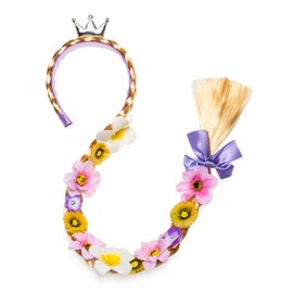 Party Chili Long Hair Princess Hairpiece Long Cosplay Braided Wigs for Girls Princess Dress Up Accessories (Rapunzel Flowers Headband)