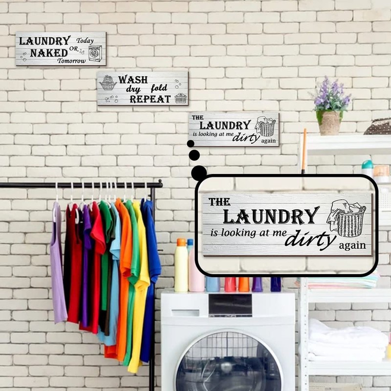 3 Pieces Laundry Room Signs, Laundry Wash Dry and Fold