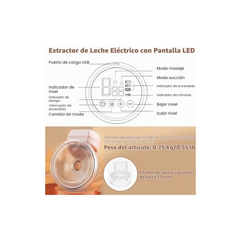 Topretty Extractor de leche portátil eléctrico, extractor de leche materna