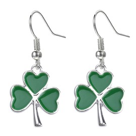 Charm Buddy Green Enamel Silver Plated Shamrock Dangly Earrings with Gift Bag (1. Green Enamel Shamrock)