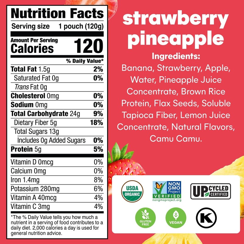 NOKA Strawberry Pineapple Superfood Smoothie Pack 6 Organic Plant Protein