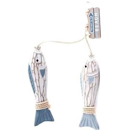 SIL Nautical Decor Pair Of Hand Carved Wooden Fish Rustic Ornament Wall Hanging Coastal Beach Themed Bathroom Home Decoration