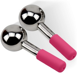 Ice Globes for Facials | Unbreakable Steel Cooling Roller | Cryo Sticks for Face | Massager for Face Neck & Eyes | Skin Care for Dark Circles, Puffiness, Wrinkles, Collagen Production (PINK)