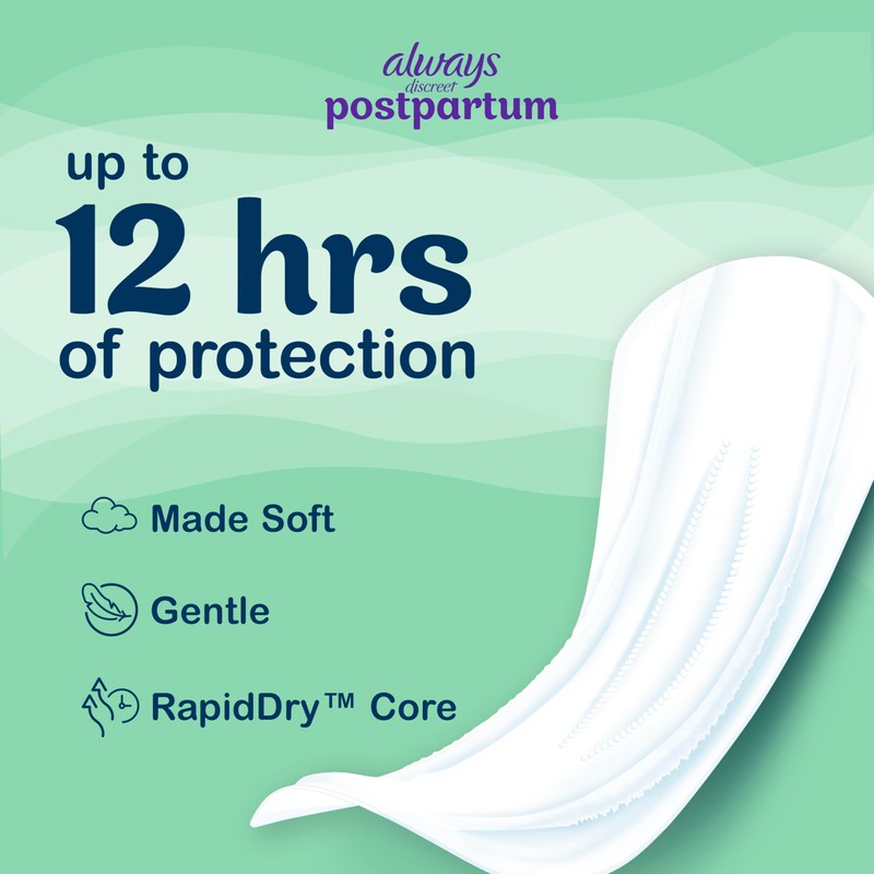 Always Discreet Postpartum Incontinence Pads, Moderate Absorbency, 57 Count
