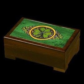Celtic Shamrock Wood Polish Jewelry Keepsake Box Irish